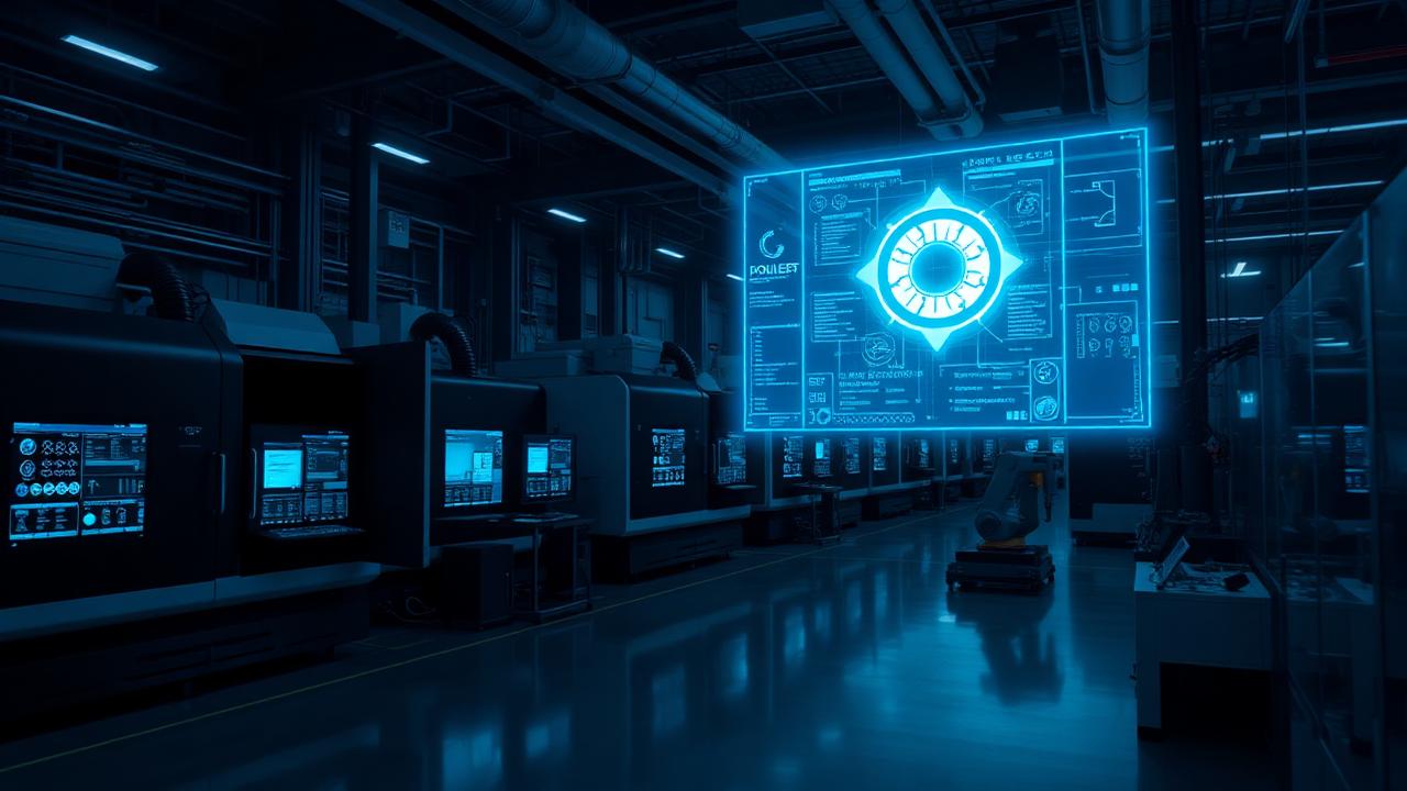 Manufacturing facility with CNC machines and industrial network overlay